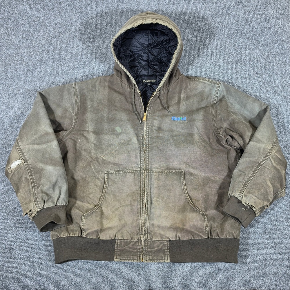 Dunbrooke Carhartt Style Distressed Work Jacket Hooded Quilted Brown Mens 2XL